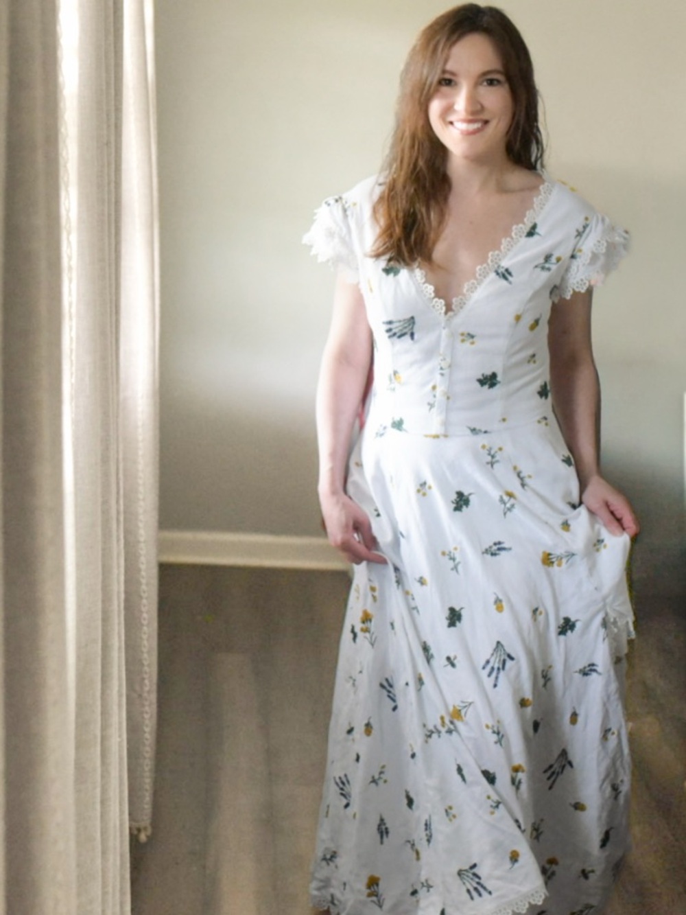 Embroidered Lace Maxi Dress Romantic Feminine Soft Silhouette XS (First Sample)